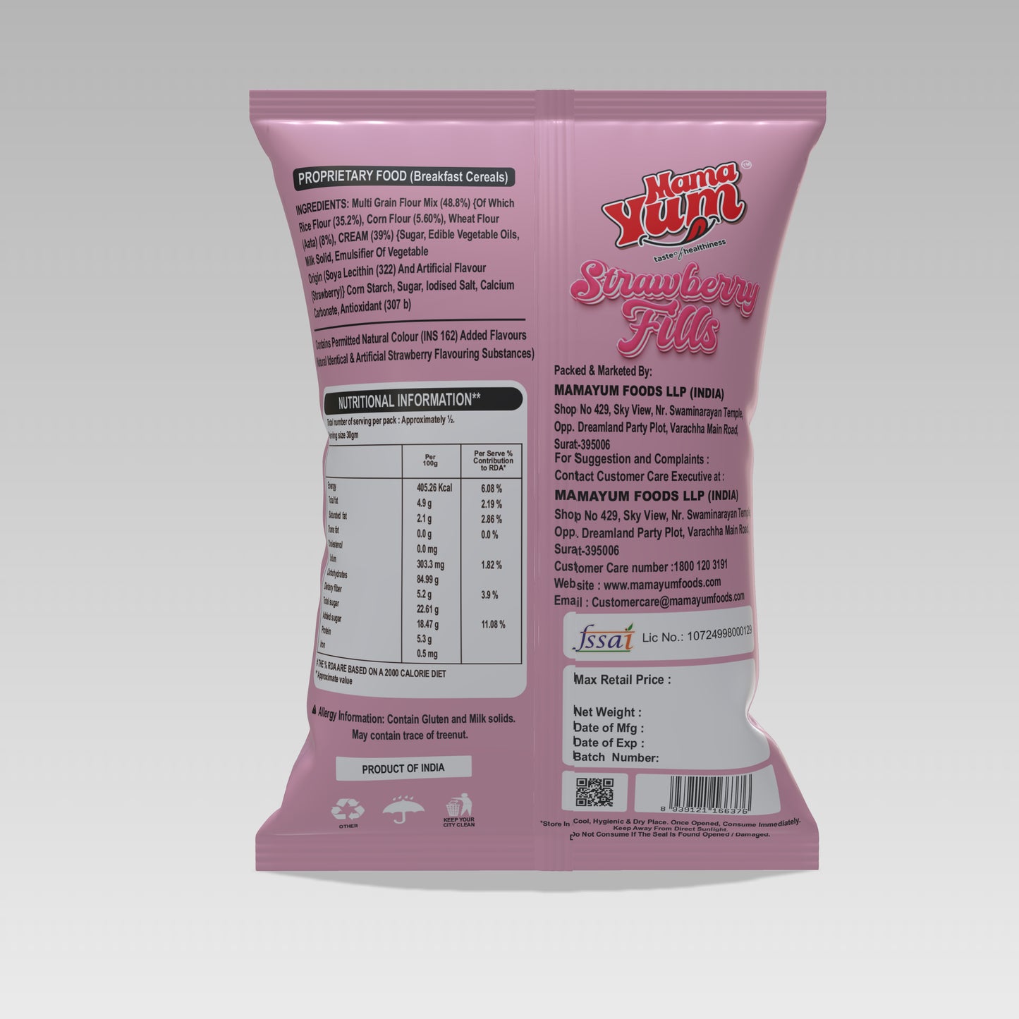 MamaYum Breakfast Cereals - Strawberry Fills Rs.10 Pouch (Pack of 20)