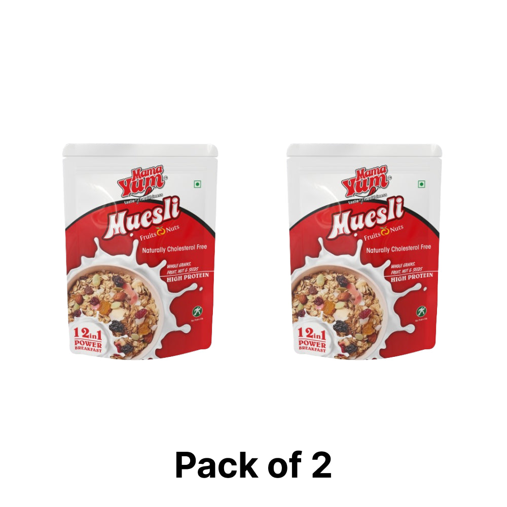 MamaYum Breakfast Cereals - Muesli Fruit & Nut 500gm Pouch(Pack of 2)