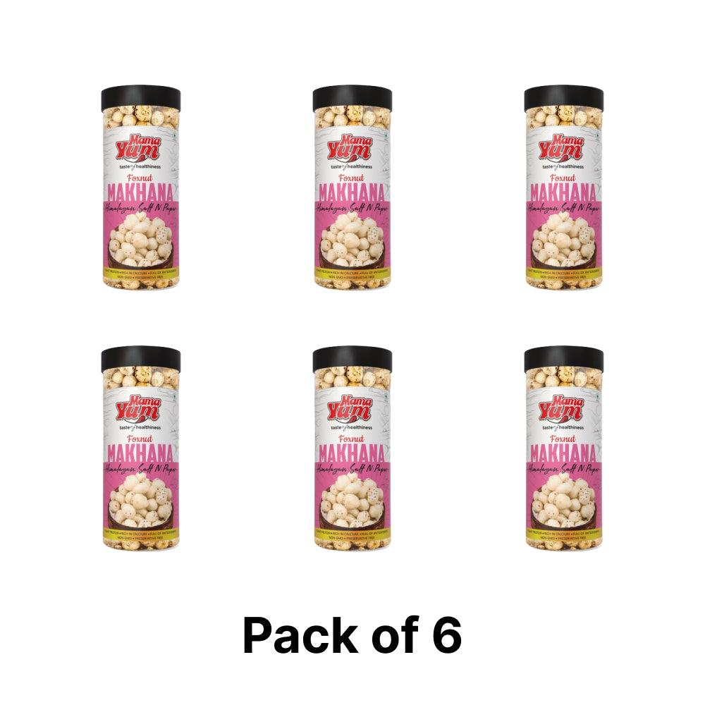 MamaYum Snacks Makhana / Fox-Nuts Himalayan Salt N Peppers 90g Jar(Pack of 6)