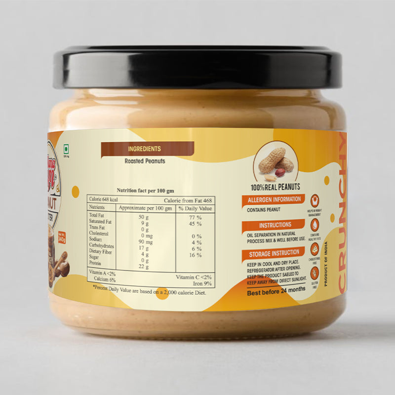 Peanut Spread - Natural Crunchy Butter 340g (Pack of 2)