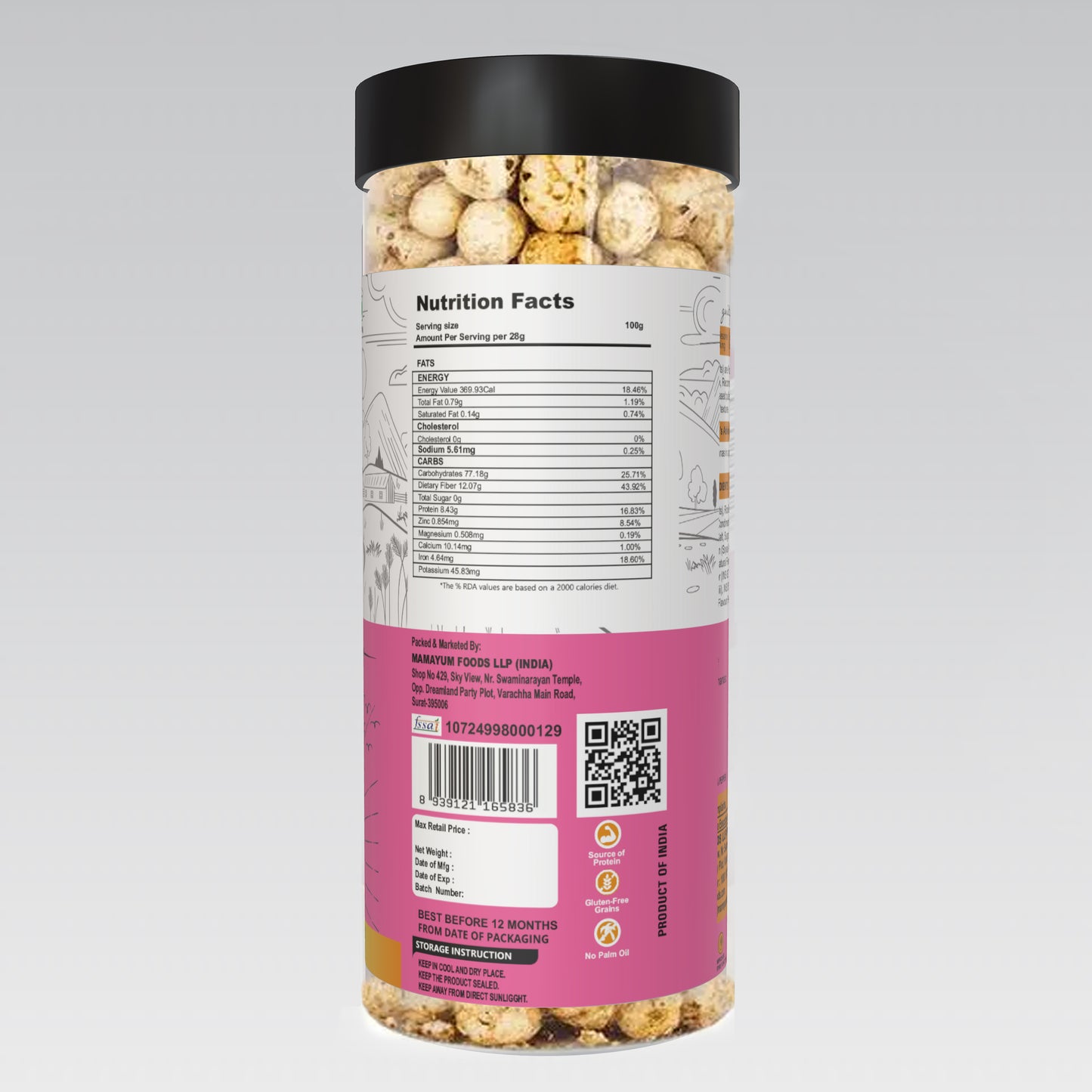 MamaYum Snacks Makhana / Fox-Nuts Himalayan Salt N Peppers 90g Jar(Pack of 1)