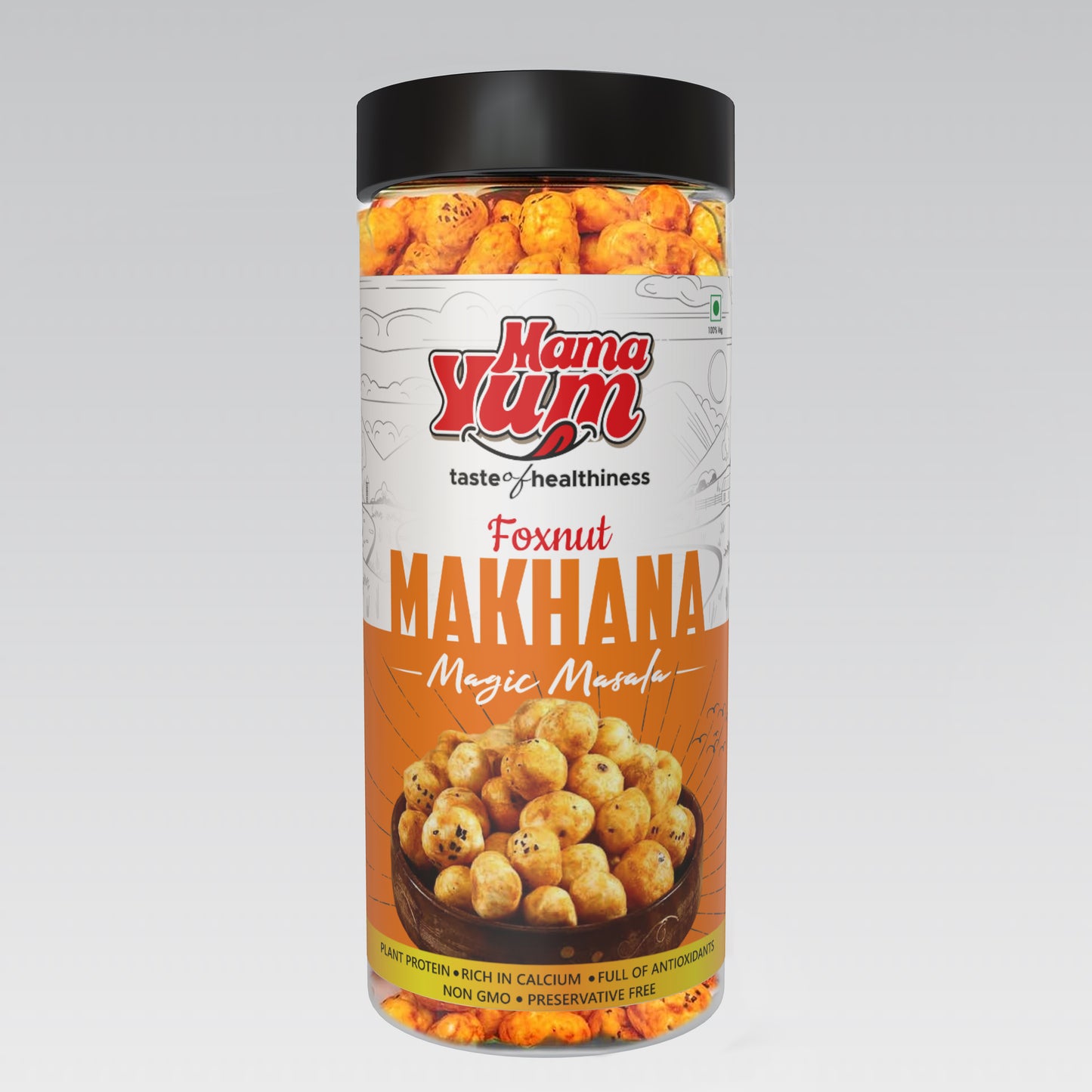MamaYum Snacks Makhana / Fox-Nuts Magic Masala 90g Jar(Pack of 2)