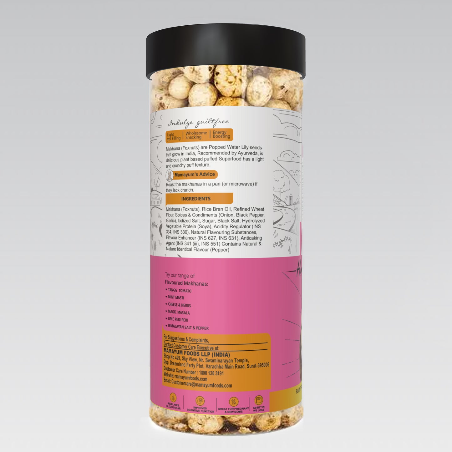 MamaYum Snacks Makhana / Fox-Nuts Himalayan Salt N Peppers 90g Jar(Pack of 1)