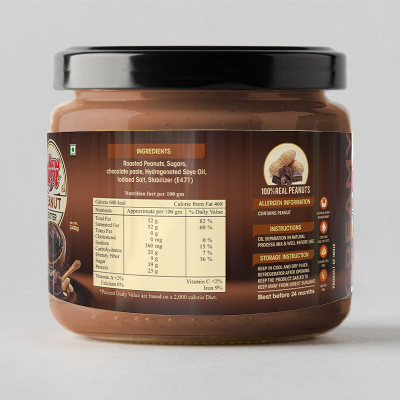 MamaYum Spread Peanut Butter - Chocolate Creamy 340g Jar(Pack of 2)