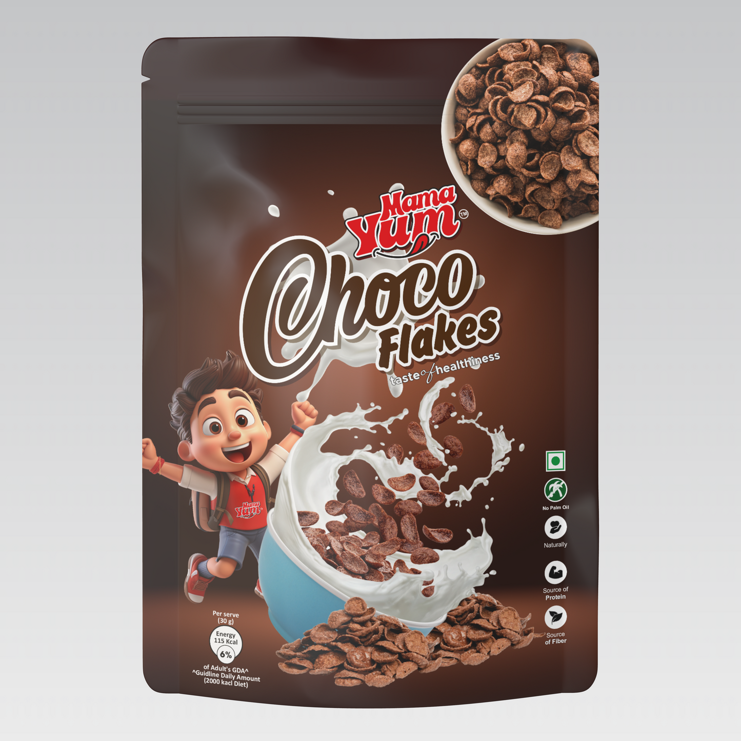 MamaYum Breakfast Cereals - Choco Flakes 250g Pouch (Pack of 3)