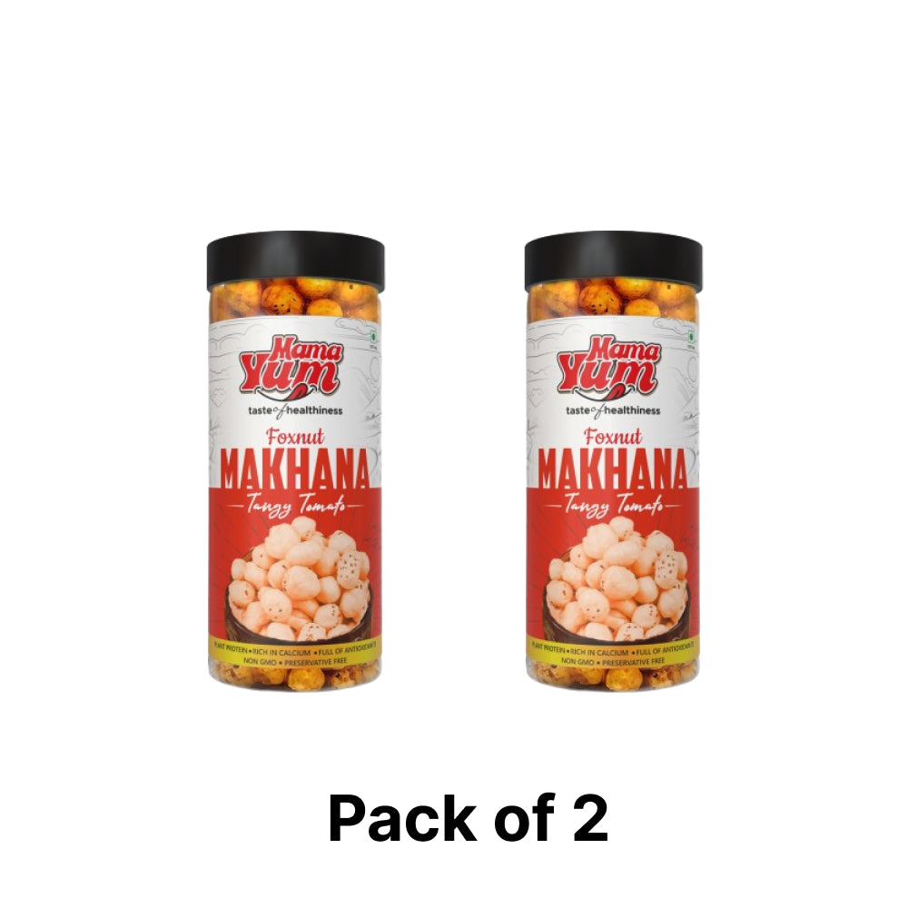 MamaYum Snacks Makhana / Fox-Nuts Tangy Tomato 90g Jar(Pack of 2)