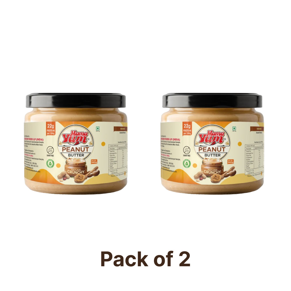 Peanut Spread - Natural Crunchy Butter 340g (Pack of 2)