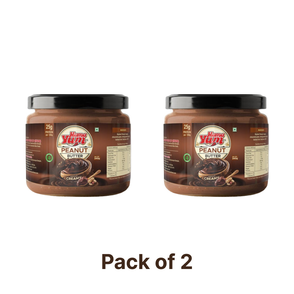 MamaYum Spread Peanut Butter - Chocolate Creamy 340g Jar(Pack of 2)