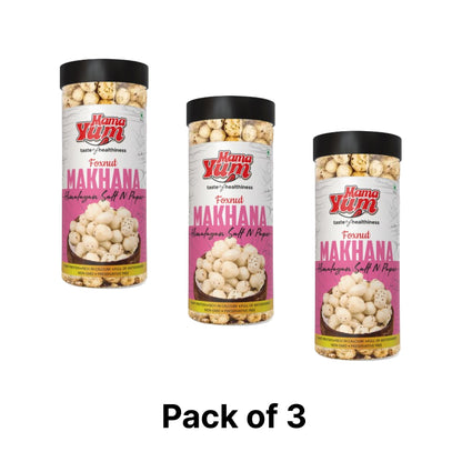 MamaYum Snacks Makhana / Fox-Nuts Himalayan Salt N Peppers 90g Jar(Pack of 3)