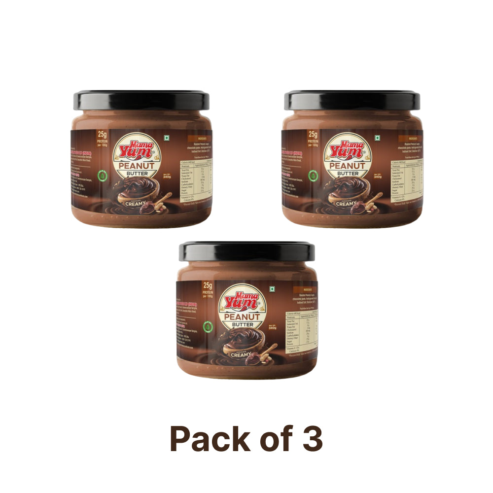 MamaYum Spread Peanut Butter - Chocolate Creamy 340g Jar(Pack of 3)