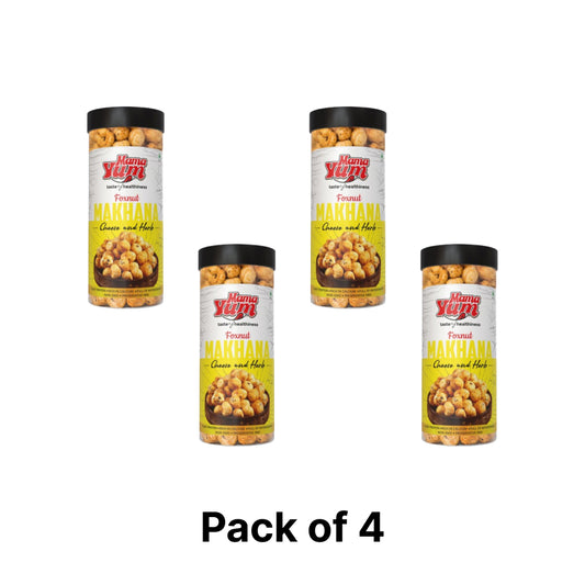 MamaYum Snacks Makhana / Fox-Nuts Cheese N Herb 90g Jar(Pack of 4)