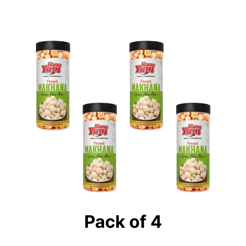 MamaYum Snacks Makhana / Fox-Nuts Lime Peri Peri 90g Jar(Pack of 4)