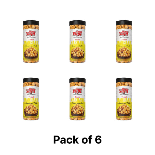 MamaYum Snacks Makhana / Fox-Nuts Cheese N Herb 90g Jar(Pack of 6)