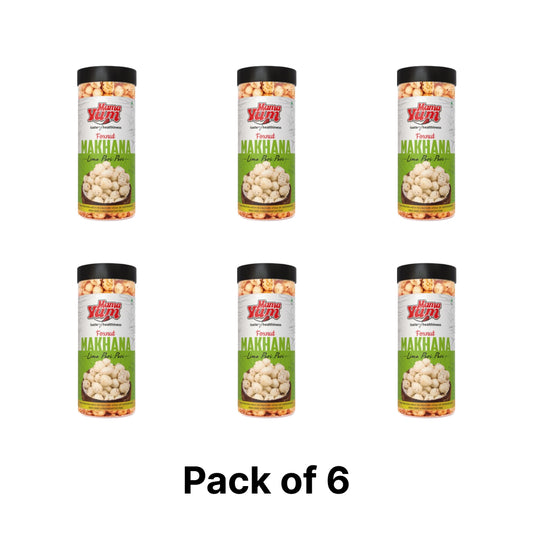 MamaYum Snacks Makhana / Fox-Nuts Lime Peri Peri 90g Jar(Pack of 6)