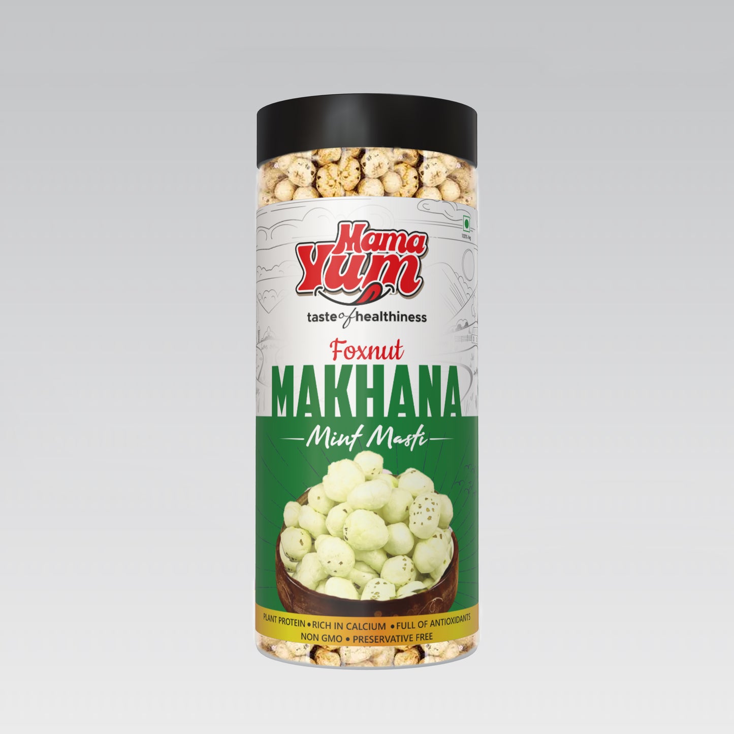 MamaYum Snacks Makhana / Fox-Nuts Mint Masti 90g Jar(Pack of 1)