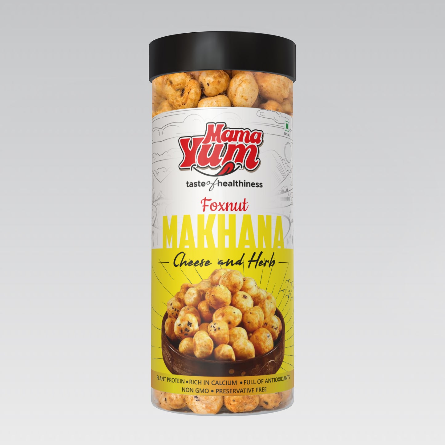 MamaYum Snacks Makhana / Fox-Nuts Cheese N Herb 90g Jar(Pack of 3)